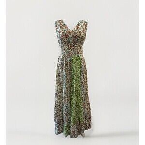 Hannah Cottagecore Floral Maxi Dress Patchwork Sleeveless Smocked Waist Womens M